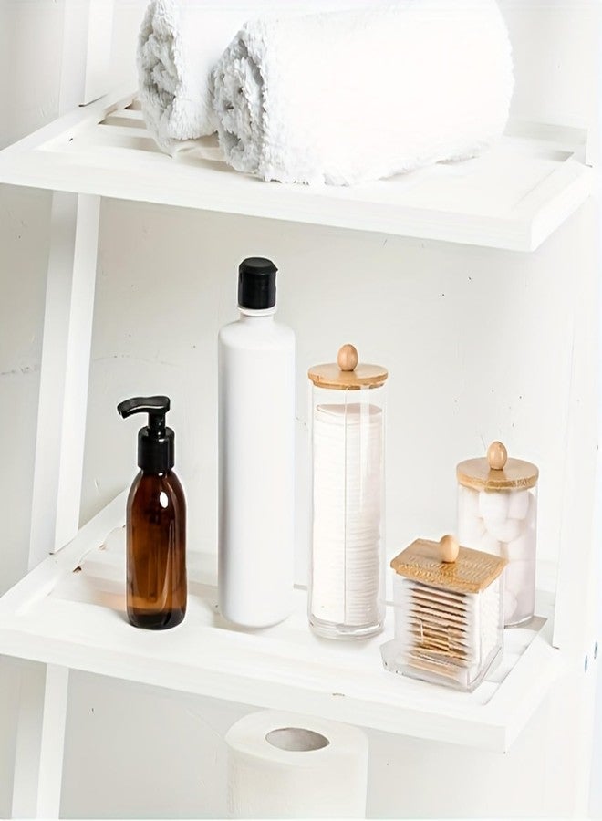 Soko 3 PC set Qtip Holder with Bamboo Lids | Clear Cotton Swab Storage Dispenser Jar | Makeup Vanity Countertop Cosmetic Organizer | Bathroom Canister Accessories for Ball, Round Pads, Floss, Earbud - Image 5